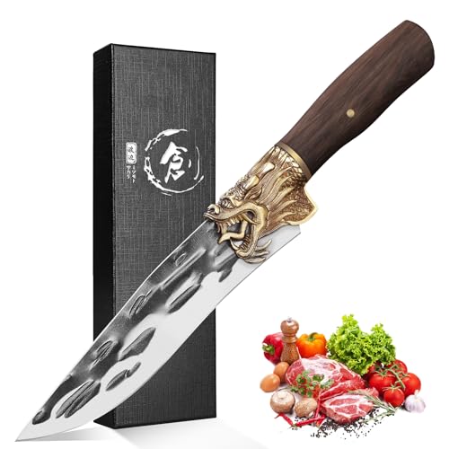 Purple Dragon Cuchillo de Cocina de Adecuado para Cortar Carne Verduras Cuchillo Chef con Mango de Madera de Rosa y Proteccin para los Dedo Regalo para Hombres