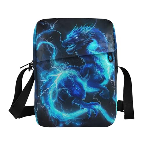 Crossbody Bag Blue Flame Dragon Messenger Bag for Women Men Purse Shoulder Bag Satchel Bag with Adjustable Strap 214B5906