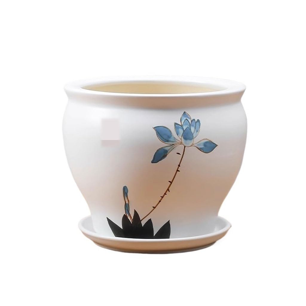 GELASIGE Flower Pots Household Exquisite White Ceramic Bonsai Flower Pot Retro Green Plant Special Flower Pot Outdoor Flower Pots