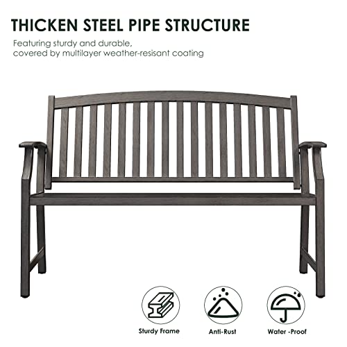 Grand Patio Outdoor Bench Garden Bench With Steel Armrests And Seat, Bench With Aluminum Back For Outdoors Lawn Yard Porch, Weathered Grey #TOP4