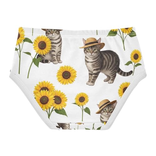 Toddler Panties, Cats Yellow Sunflowers White Cotton Girls Underwear, 2T–8 Years2