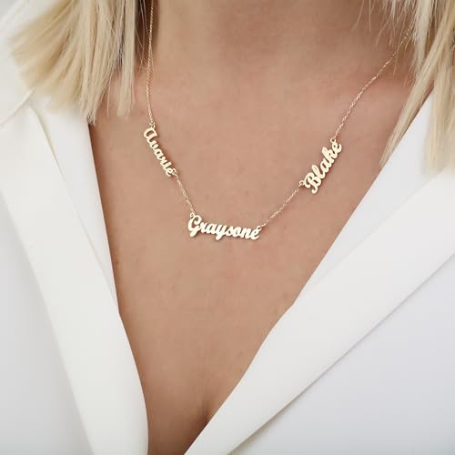 Gold Multi Name Necklace, 14k Solid Gold or Silver Name Necklace Options, Monogram Name Necklace, 2 3 4 5 Personalized Name Necklace, Custom Memorial Name Necklace Gift for Women Girls Bridesmaid Gift4
