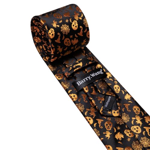 Image of Barry.Wang Men Tie Sets Skull Extra Long Necktie Pocket Square Cufflinks