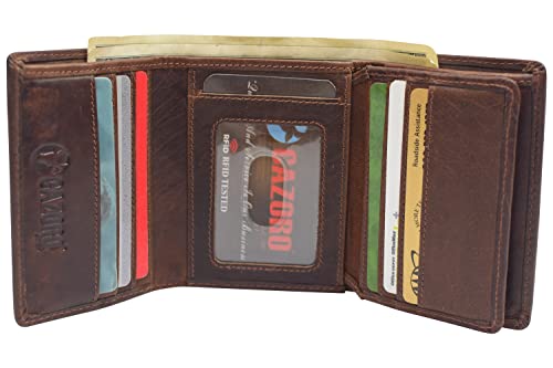 Vintage Buffalo Leather Men's RFID Trifold Wallet With Double ID Windows (Burgundy)3