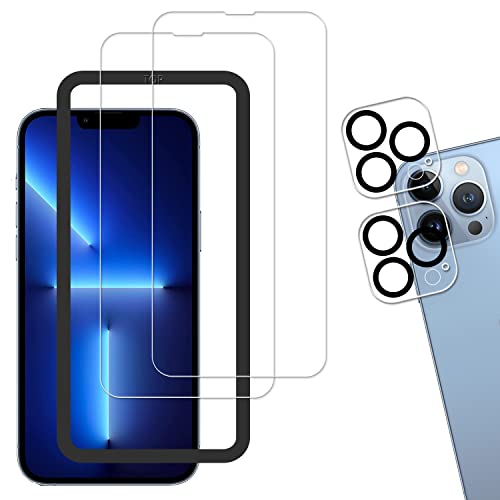 【ガイド枠付き 2+2枚セット】KPNS 日本素材製 強化ガラス iPhone13 Pro Max 用 ガラスフィルム カメラフィルム カバー 保護フィルム