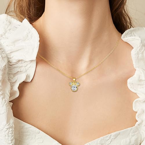 Mouse Bow Necklace 18K Gold Plated Sterling Silver Lovely Pendant Necklace for Women Hypoallergenic Cubic Zirconia Adjustable Cute Animal Necklaces for Sister3