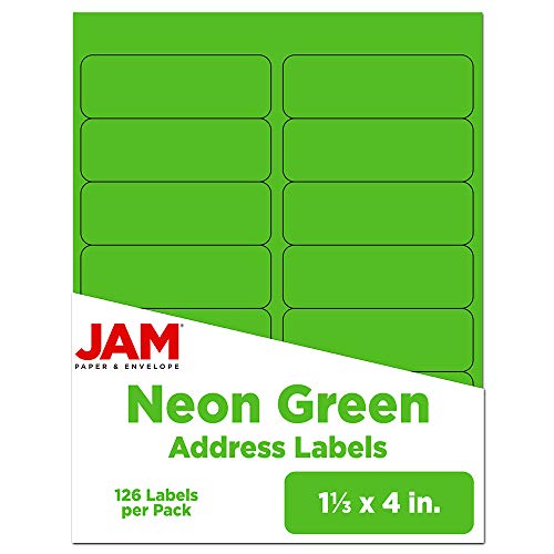 JAM Paper Shipping Address Labels, Rectangular, 1 1/3 x 4, Neon Green, 126/Pack (359329613)