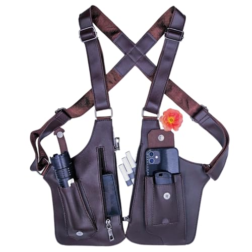 Double Shoulder Armpit Bag, Double Shoulder Strap Multi Pocket Outdoor Anti-Theft Bag, Underarm Anti-Theft Bag, Double Storage Pouch, Phone Wallet Pocket (Brown)