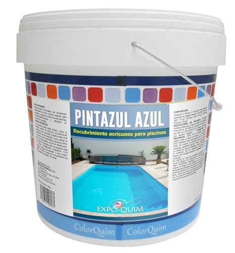 PINTURA para PISCINAS de CEMENTO al AGUA con acción IMPERMEABILIZANTE (Azul, 25 kg) – Secado rápido, antideslizante y resistente a UV – Apta para ESTANQUES y FUENTES