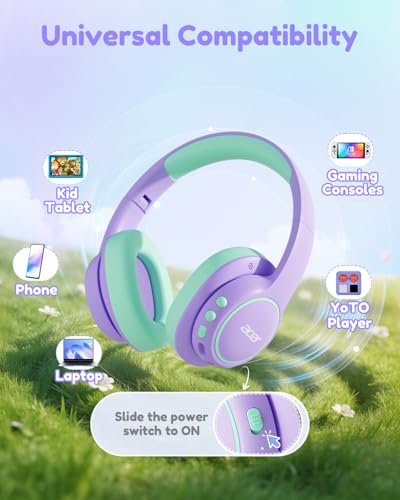 acer OHR702 Kids Bluetooth Headphones, Wireless & Wired, Over-Ear | 75H Playtime, Bluetooth 6.0, 3.5mm Jack Aux Cord, 85dBA Safe Volume,Fast Charging,for iPad/Toddler/Travel/Tablet-Purple Green - image 6