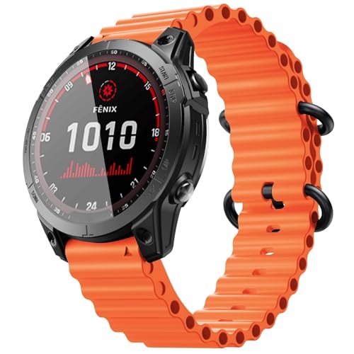 SERDAS For Garmin Fenix 8X/6X Pro Band, 26mm Ocean Silicone Sport Watch Band For Fenix 5X, Fenix 5X Plus, Fenix 7X, Instinct 2X Quatix 6X, Quatix 7X, Enduro 2, Tactix Delta WatchBands(Orange)