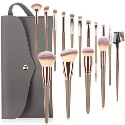 15 Piezas Brochas de Maquillaje Profesional, Pinceles Maquillaje, Pinceles Maquillaje para Cara y Ojos, para Colorete, Base Líquida, Delineador de Ojos, Sombra de Ojos,con Bolsa de Cosméticos