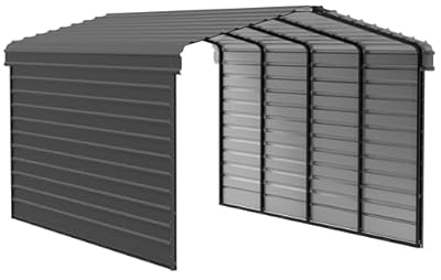 Arrow Carports Galvanized Steel Carport, with 2-Sided Enclosure, Compact Car Metal Carport Kit, 12' x 20' x 9', Charcoal