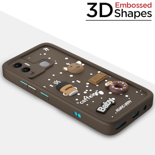 Image of Pikkme Back Cover for Infinix Hot 12 Play | 3D Bear Silicone Cute & Fun Coffee Cartoon | Full Body Protection Bumper Case (Brown)
