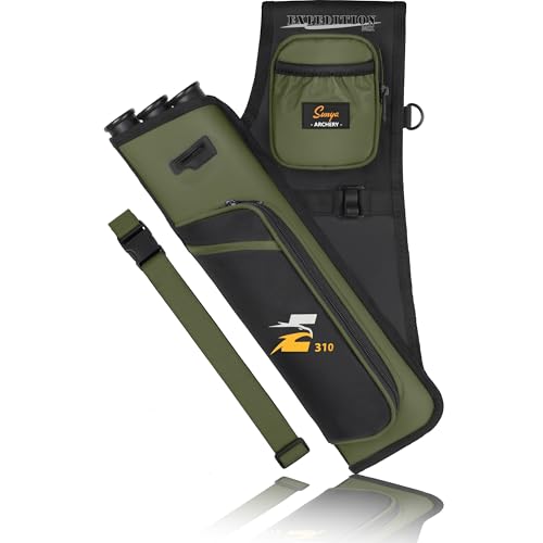 SUNYA Archery Hip Quiver for Arrows. Includes 3 Tubes Arrow Holder, Accessories Pockets and Waist Belt. Fit for Compound and Recurve Bow Practice.