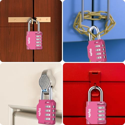 Image of 4 Digit Combination Padlock, Diyife Weatherproof Outdoor Password Padlock | Resettable Combination Lock, High Security for School Gym Sports Lockers, Tool Boxes, Basement (4 Pack, Pink)