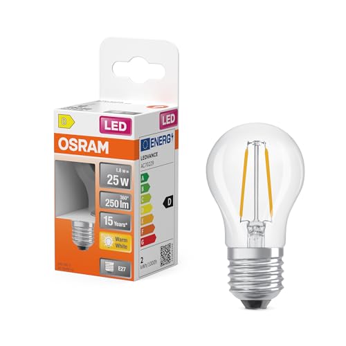 Osram Lampada Led Star Globe P25 Filament, 2700 K Bianco Caldo, 1,8 W, E27, Trasparente, 250 Lm, Per Lampade Da Tavolo, Lampade Decorative, Illuminazi