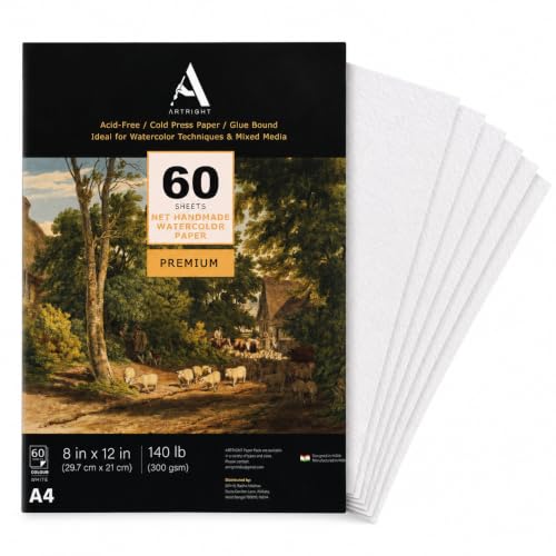 Image of ArtRight Artists' Acrylic Paper (A4 Pack of 60 Sheets, 300 GSM); 300 GSM Handmade Sheets for Gouache & Mixed Media (Papers for Acrylic & Gouache Media)
