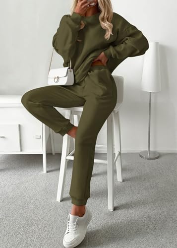KIRUNDO Sweatsuits Women 2 Piece Outfit Matching Lounge Set(Army Green,M) - image 2