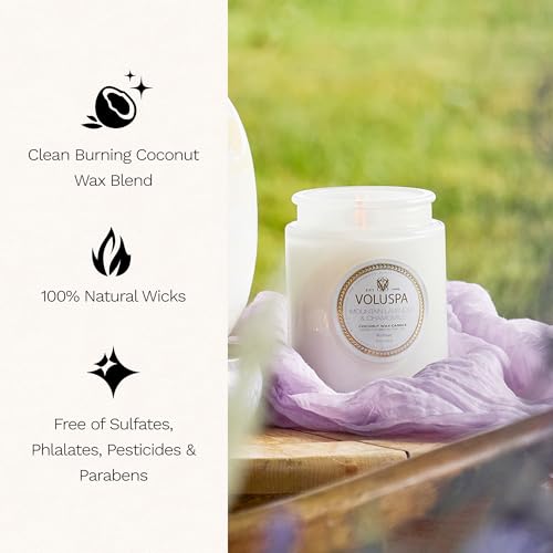 Image of Voluspa Mountain Lavender Chamomile Candle Jar, 18 oz | Coconut Wax Blend, 100 Hour Burn Time, Scented Candles for Home, Poured in the USA