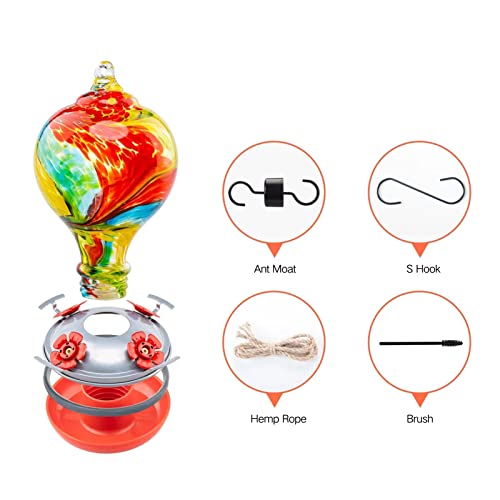 Muse-Garden-32OZ-Hummingbird-Feeders-Hanging-Blown-Glass-Hummingbird-Feeder-Garden-Backyard-Decor-Carnival Muse Garden 32OZ Hummingbird Feeders Hanging Blown Glass Hummingbird Feeder Garden Backyard Decor Carnival