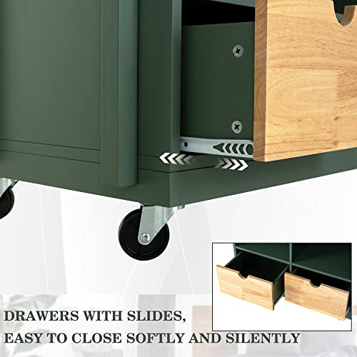 Phi Villa Kitchen Island Kitchen Cart On Wheels With Storage Drawer, Rolling Kitchen Trolley With Open Shelves, Rubberwood Tabletop Butcher Block Island Table For Food Prep On Wheels #TOP4