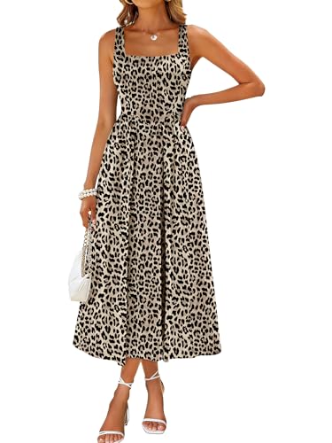 Image of Sureple Midi Dresses for Women 2026 Spring Square Neck Tank Sleeveless A Line Casual Summer Sundresses with Pockets