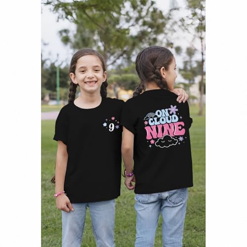 Image of On Cloud Nine Birthday Girl Shirt 9th Birthday Shirt Girl Flower Nineth Party T-Shirt Kids 9 Year Old Summer Tee Tops