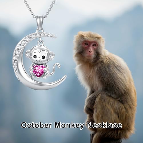Image of PROESS Animal Birthstone Necklace 925 Sterling Silver Otter /Axolotl /Hippo /Elephant /Dachshund /Monkey /Red Panda Pendant Necklace Animal Birthstone Jewelry Gifts for Women