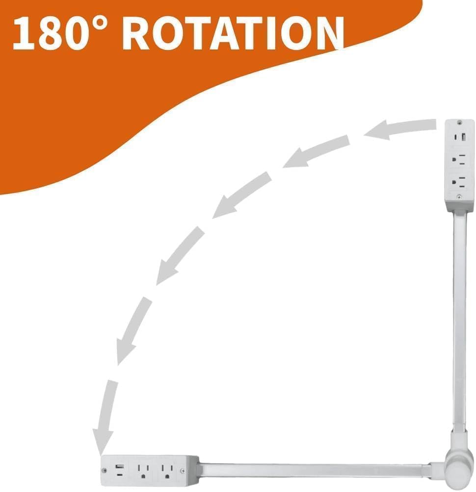 Power Socket Expander, Access Hard-to-Reach Outlets! Features USB-A, USB-C, and 2 AC Outlets, Extends 22"-34", Rotates 180°. ETL/UL Certified, Use Behind Couches