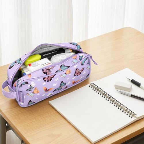 Image of Choco Mocha Kids Pencil Case for Girls, Soft Zipper Pencil Pouch for Girls Pencil Case for School Butterfly Pencil Bag for Toddler Girl, Purple