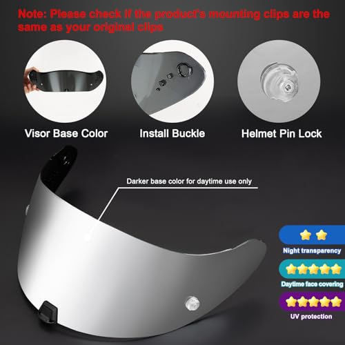 PSLER Helm Visier für EXO 520 1400 R1 - Verspiegelt Helmvisier für Scorpion EXO 391 520 1400 R1 Getöntes Visier Motorradhelm Zubehör Ersatz(Silberspiegel)
