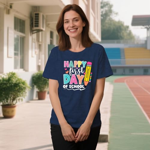 Womens First Day of School Shirt Teacher Life Short Sleeve T-Shirt Back to School Tee2