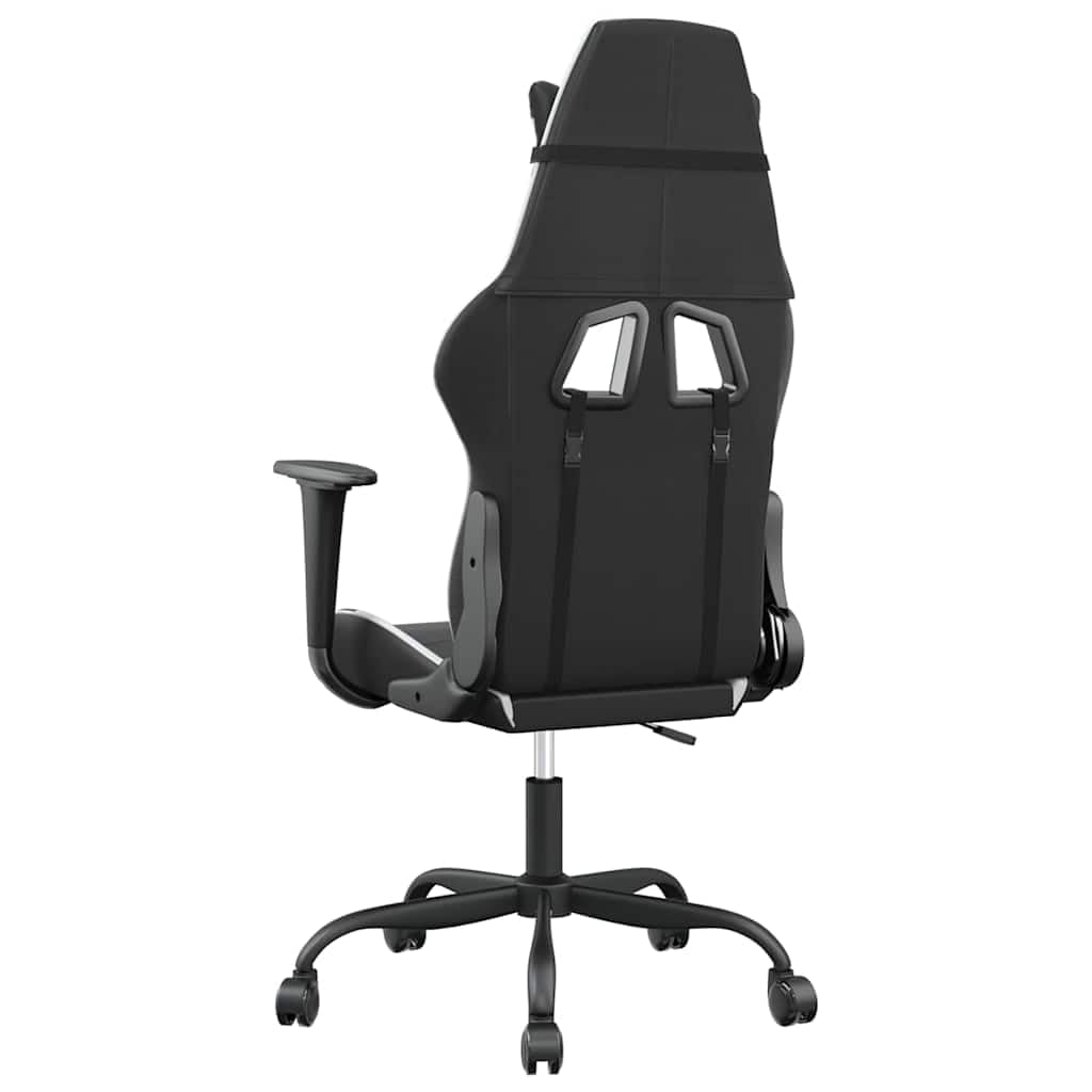 Sedia da gaming nera e bianca, in ecopelle, ergonomica, con funzione basculante, cuscino lombare e collo, girevole, per home office e gaming, con braccioli, poggiapiedi, poggiatesta