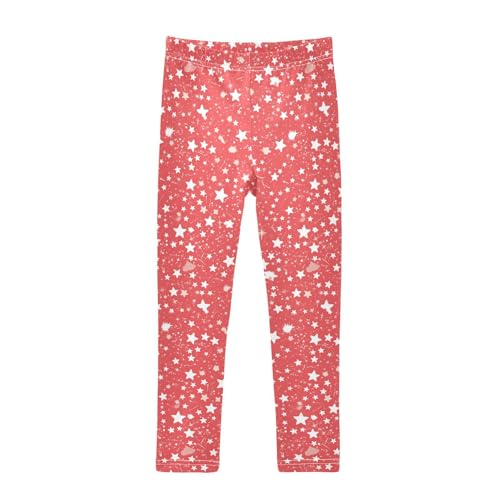 KLL Red Stars Little Girls Basic Leggings Casual High Waisted Athleisure Pants Exercise