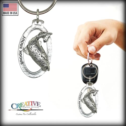 Image of Brook Trout Keychain, Pewter, F007KC, 1 3 /4 inch, 100% Handmade in the USA, Brookie, Metal Keychain, Fish Keychain, Keys, Key Ring, Key Fob, Key, Key Chain, Fishing Gift, Over 200 Fish Designs Available.
