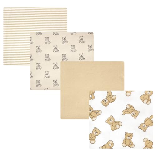 Image of Hudson Baby Unisex Baby Cotton Poly Flannel Receiving Blankets, Teddy Bears, One Size