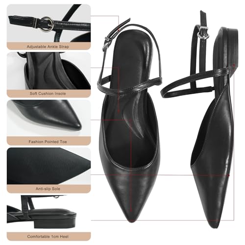 Women's Flats Shoes Slingback Flats for Women Pointed Toe PU Leather Low Heel Buckle Strap Womens Ballet Flats Classic Fashion Comfortable Dressy Shoes Casual Work Office Flat4