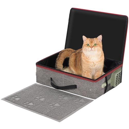 Avont Tragebare Katzentoilette mit Reißverschluss-Deckel + 1*Schaufel + 1*Matte, Leicht und Wasserdicht Katzenklo für Reisen, Auto -M