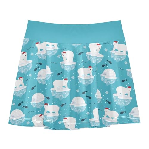 Girls Skorts High Waist Athletic Skirts with Shorts Polar Bear Stretchy Teens Performance Tennis