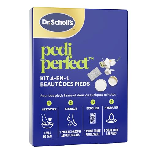 Dr. Scholl's Pedi Perfect Kit 4-en-1 Beauté des Pieds - Comprend des Sels de bains pour Pieds, un Masque Exfoliant pour Pieds, une Crème Hydratante et une...