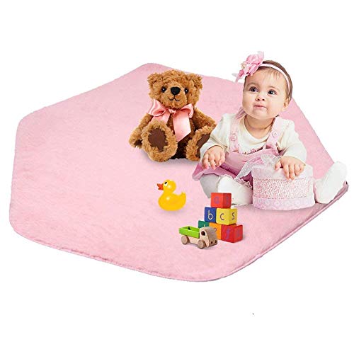 Monobeach Hexagon Coral Rug for kids play tent Mat Soft Cushion for girls Princess Tent Velvet Carpet for teepee Nursery Children Baby Game Climbing Blanket for Playhouse Pad (Pink)