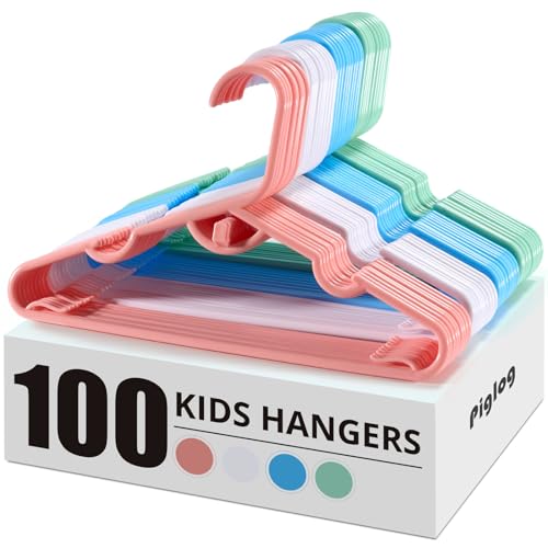 Image of PIGLOG Durable Kids Hangers 100 Pack - 11.4" Baby Clothes Hangers for Nursery Babies Infant Newborn Toddler Hanger for Girls Boys Youth Baby Size Hangers Non-Distorting from Stretching, Mix Colour
