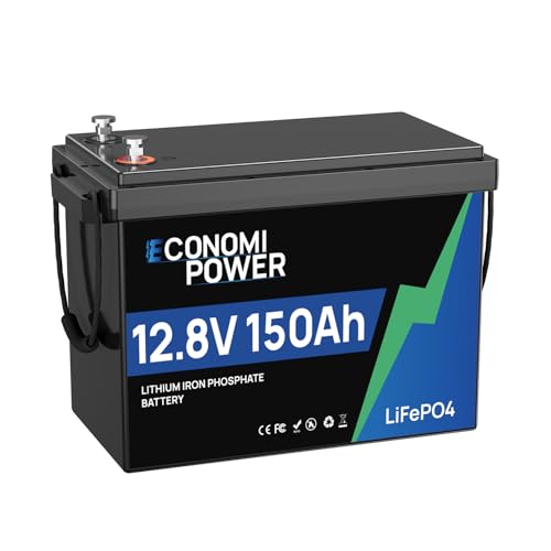EconomiPower 12V 150Ah LiFePO4 Lithium Battery, Built-in 100A BMS, 12V Deep Cycle Lifepo4 Battery for RV, Camper, Boat, Solar, Off-Grid Applications, 15000+ Life Cycles