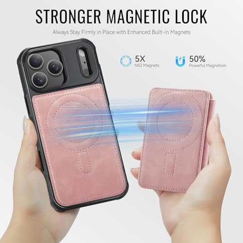 Usroom for iPhone 17 Pro Max Wallet Case Compatible with Magsafe, Magnetic RFID Blocking Card Holder Kickstand 2 in 1 Detachable Case for iPhone 17 Pro Max 6.9", Rose Pink by Usroom - Used condition - Image 2