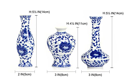 Blue And White Small Bud Vase Set, 3 Petite Vases For Window Sill, Idea Shelf Décor And Coffee Table Décor #TOP6