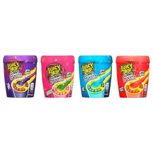 Juicy Drop Sour Candy Dip N Stix - 8 Ct Fun Sour Candy Variety Pack, Assorted Fruity Flavors, Sweet Gummy Sticks and Sour Dipping Gel, Fun Candy For Valentine's Gifts, Goodie Bags, Party Favors