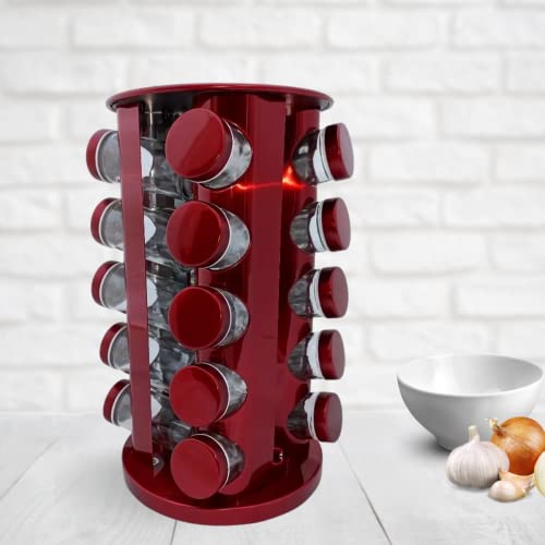 PORTA TEMPEROS CONDIMENTOS REDONDO INOX 20 POTES (Vermelho)