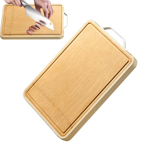 Tabla de cortar de madera de doble cara, tabla de cortar alimentos de doble cara con asa, tabla de cortar inoxidable para el hogar para hornear carne