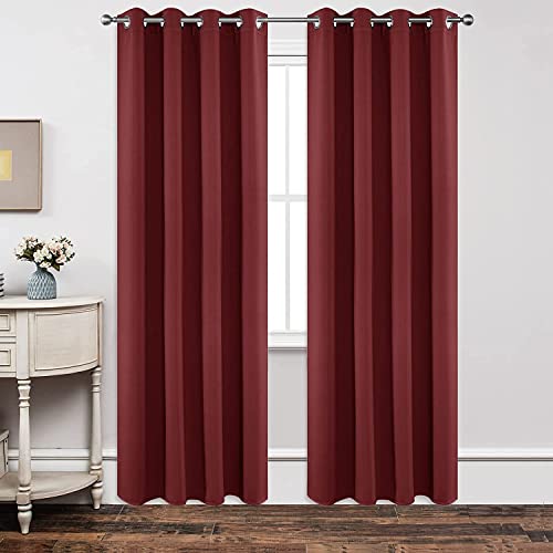 Joydeco Blackout Curtains 90 Inch Length 2 Panels Set, Thermal Insulated Long Curtains 2 Burg, Room Darkening Grommet Drapes for Living Room Bedroom Window (W52 x L90 Inch, Burgundy Red) Bur